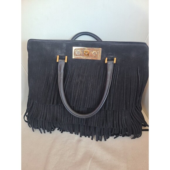Yves Saint Laurent Black Leather Trois Clous Fringe Top Handle Tote Bag No Strap - Picture 5 of 16